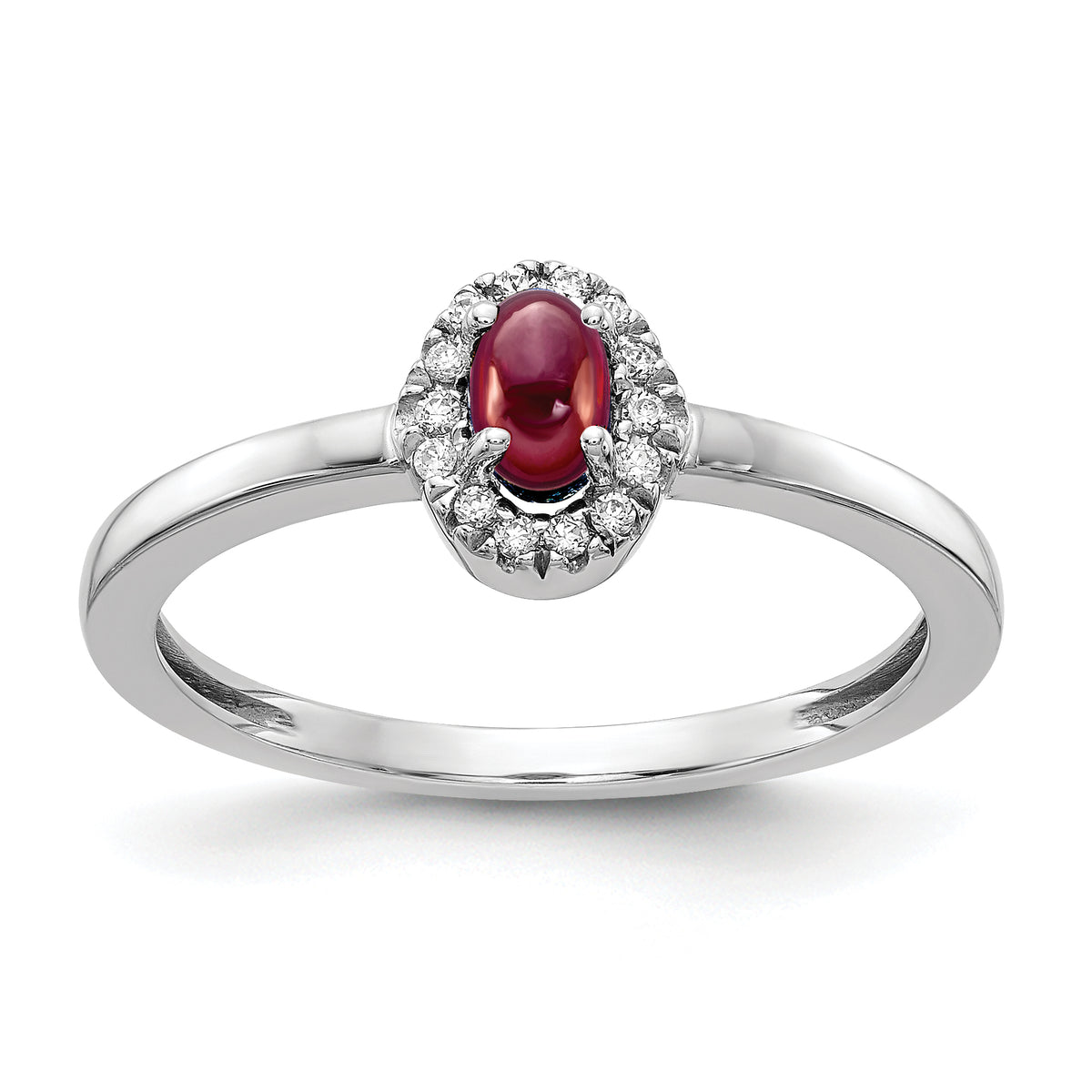 14k White Gold Diamond and Oval Cabochon Garnet Ring