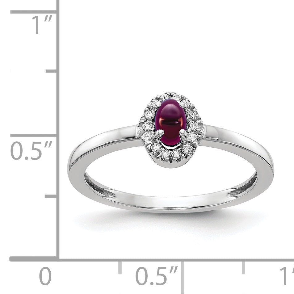 14k White Gold Diamond and Oval Cabochon Rhodolite Garnet Ring