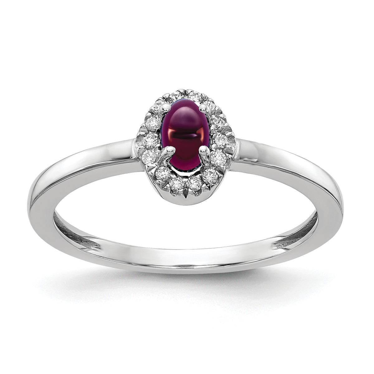 14k White Gold Diamond and Oval Cabochon Rhodolite Garnet Ring