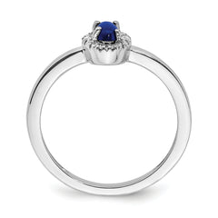 14k White Gold Diamond and Oval Cabochon Sapphire Ring