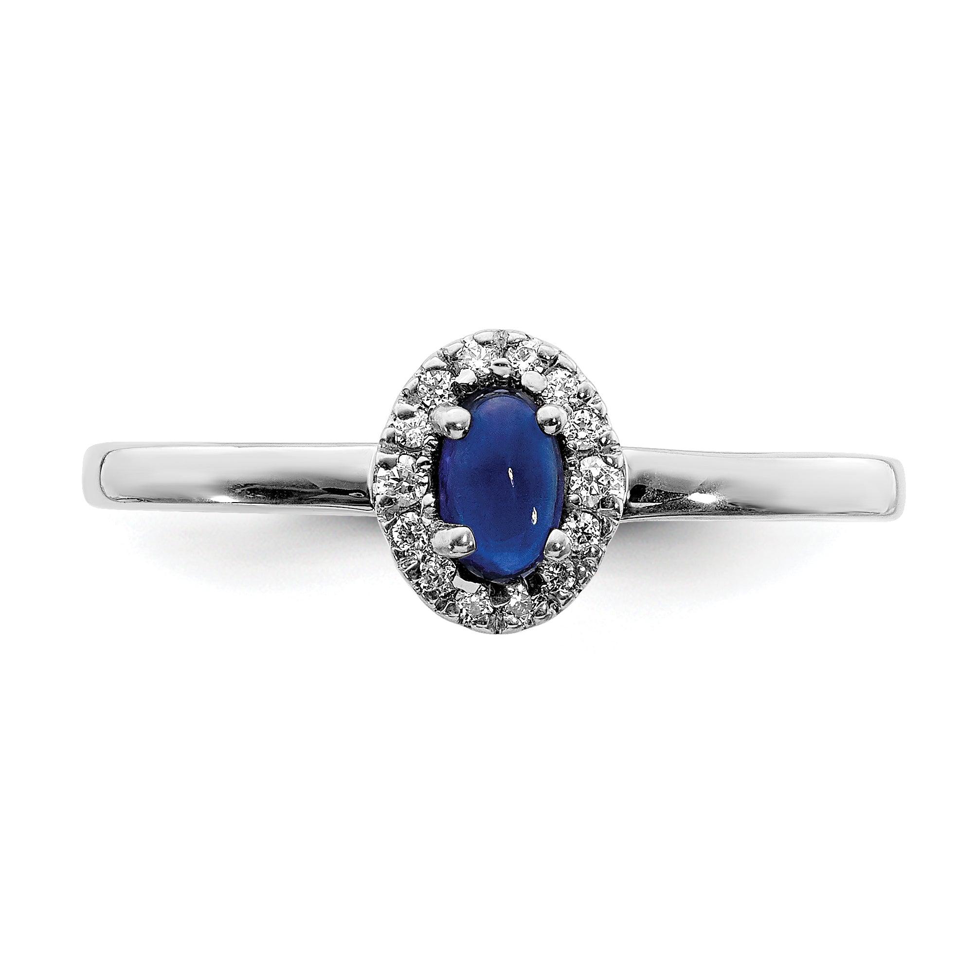 14k White Gold Diamond and Oval Cabochon Sapphire Ring