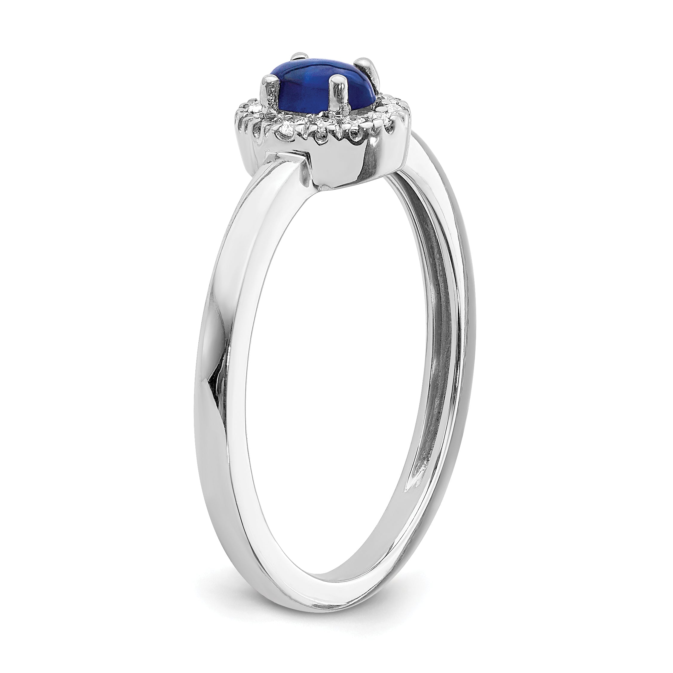 14k White Gold Diamond and Oval Cabochon Sapphire Ring