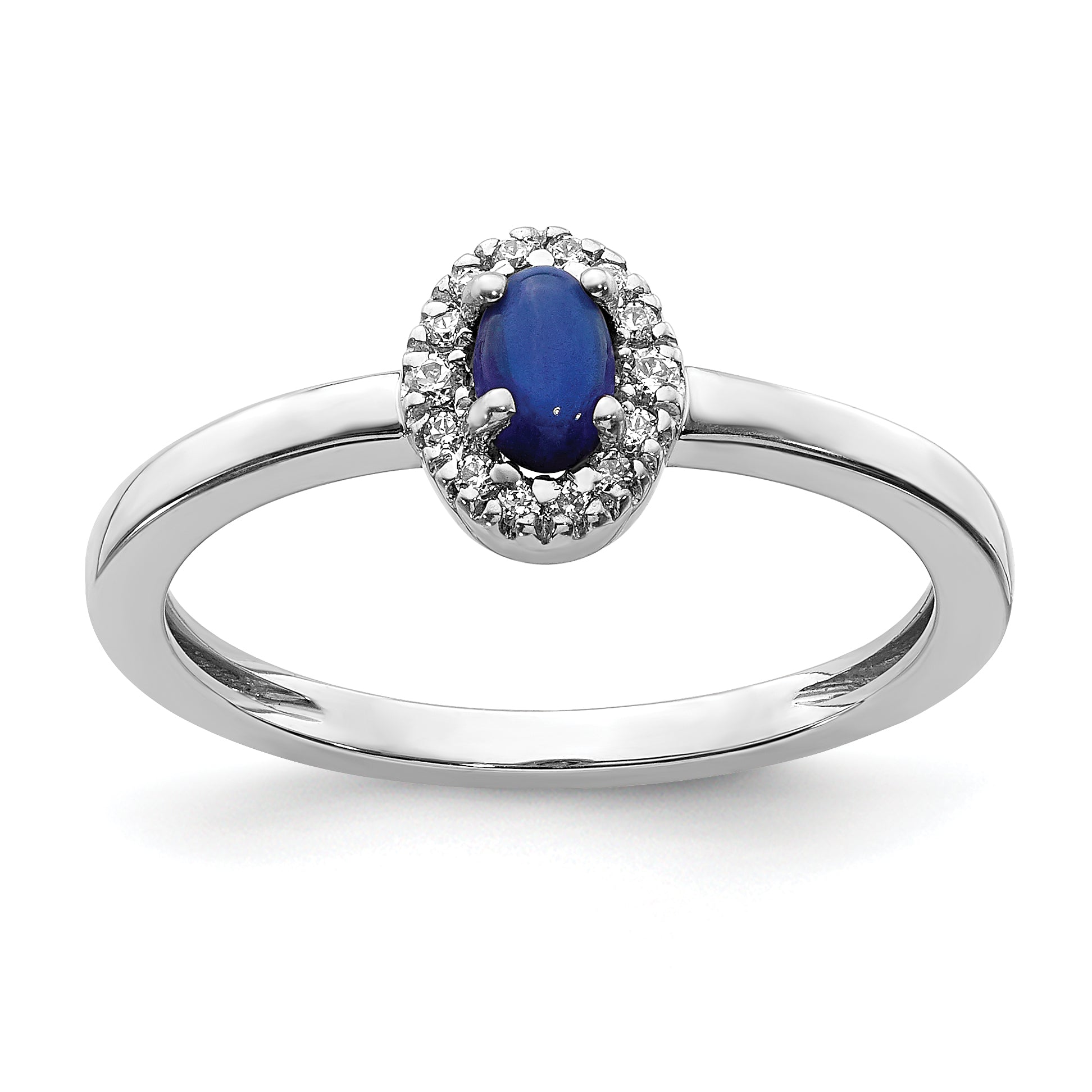 14k White Gold Diamond and Oval Cabochon Sapphire Ring