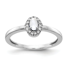 14k White Gold Diamond and Oval Cabochon White Topaz Ring