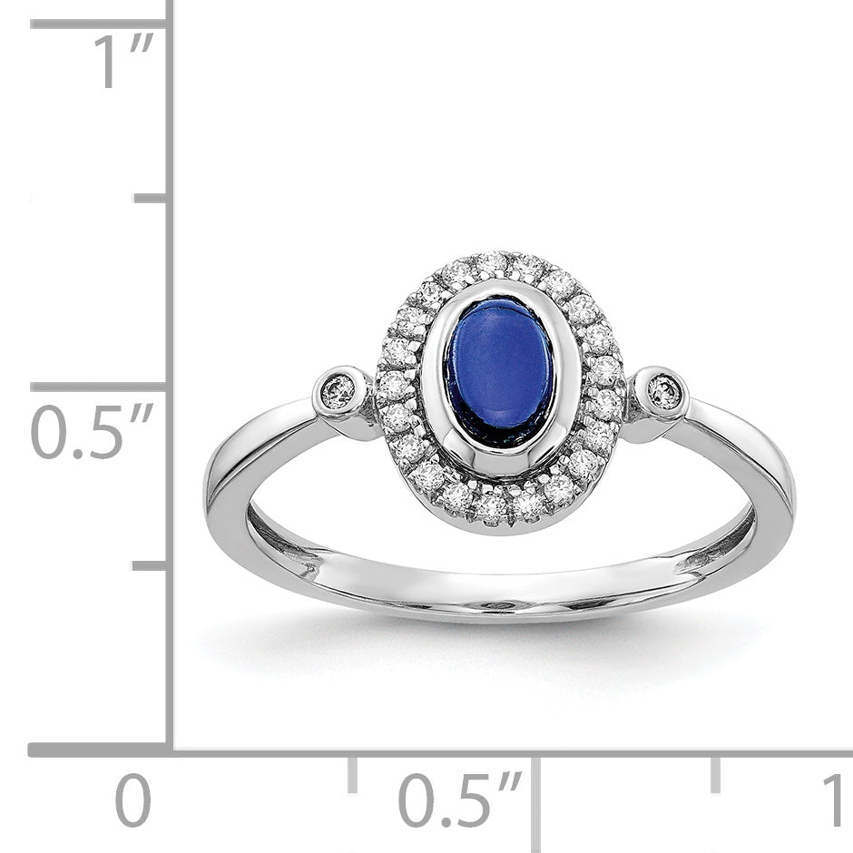 14k White Gold Diamond and Oval Cabochon Sapphire Halo Ring