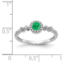 14k White Gold Diamond and Cabochon Emerald Halo Ring