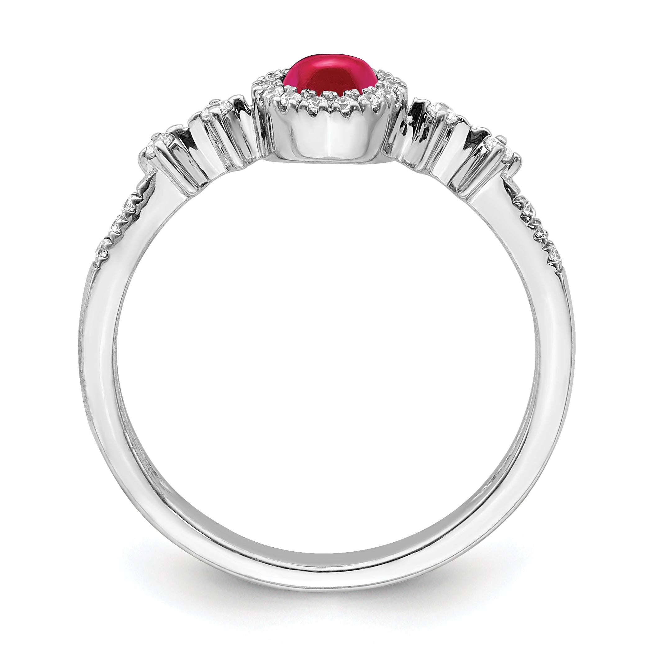 14k White Gold Diamond and Cabochon Ruby Halo Ring