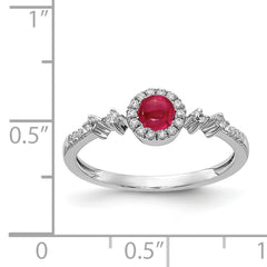 14k White Gold Diamond and Cabochon Ruby Halo Ring