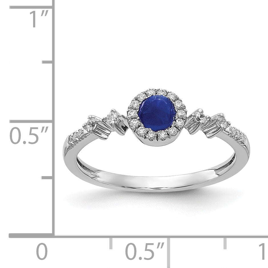 14k White Gold Diamond and Cabochon Sapphire Halo Ring