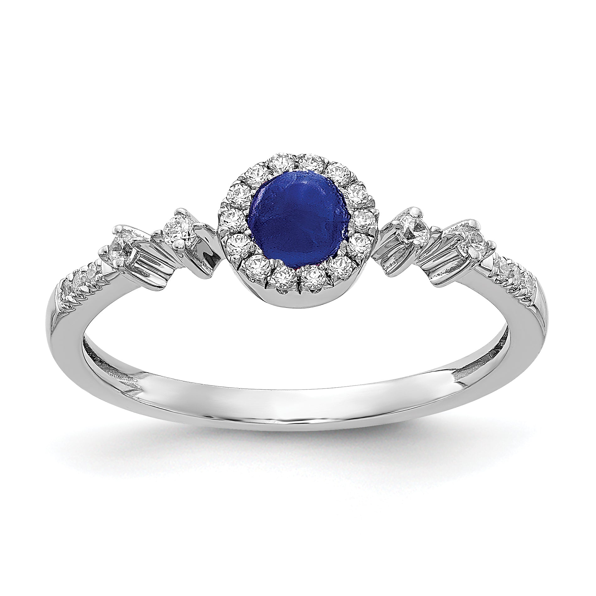 14k White Gold Diamond and Cabochon Sapphire Halo Ring