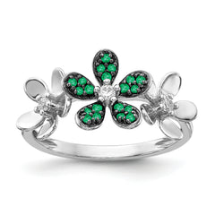 14k White Gold Diamond and Emerald Flower Ring