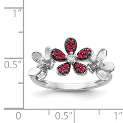 14k White Gold Diamond and Ruby Flower Ring