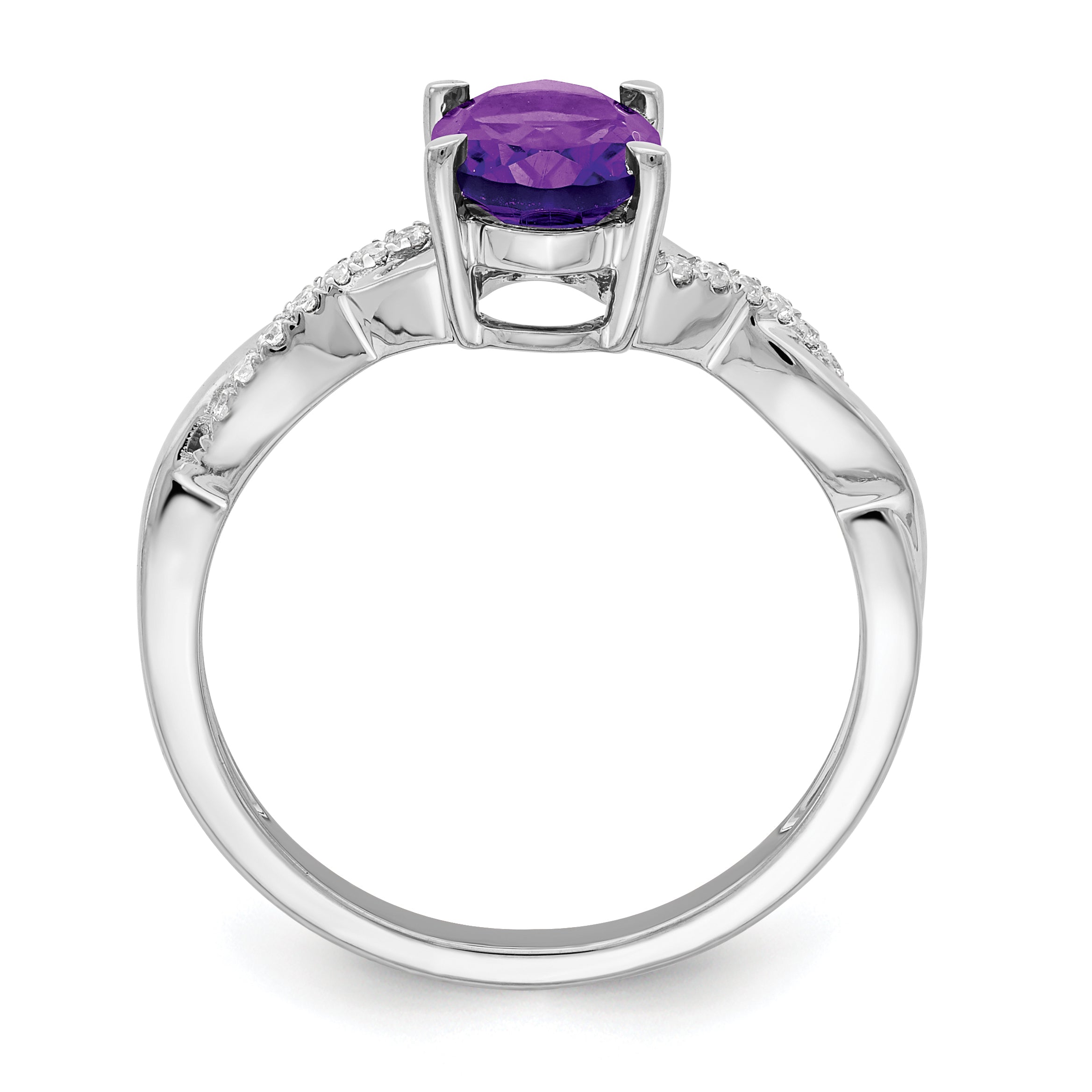 14k White Gold Oval Amethyst and Diamond Ring