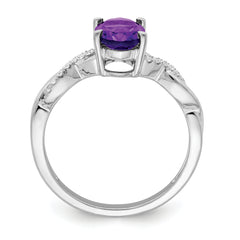 14k White Gold Oval Amethyst and Diamond Ring