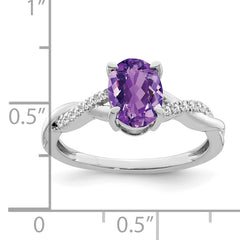 14k White Gold Oval Amethyst and Diamond Ring