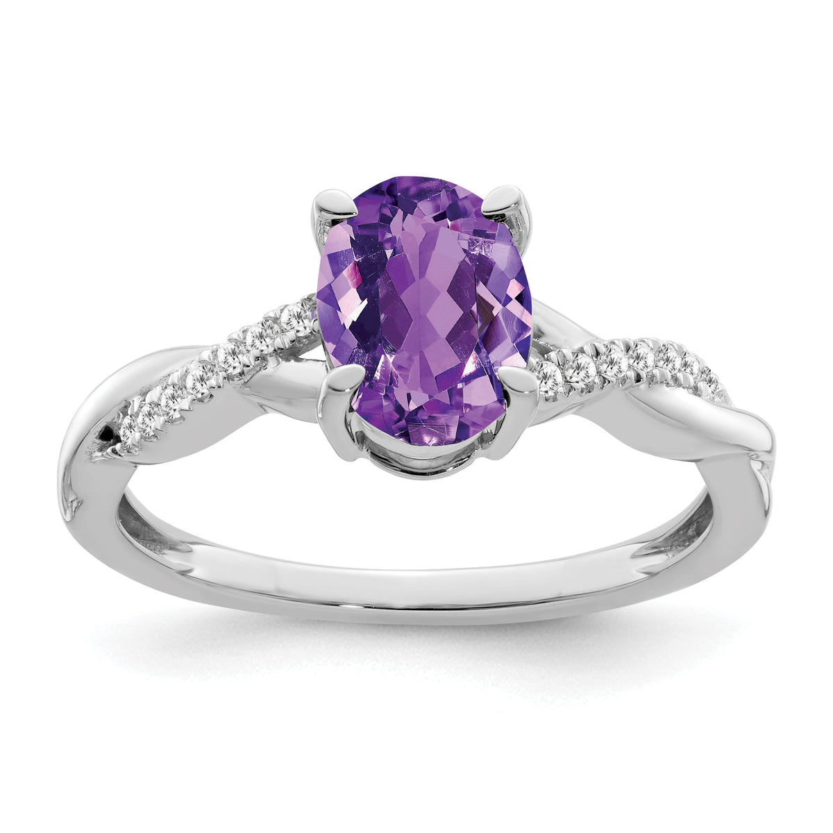 14k White Gold Oval Amethyst and Diamond Ring