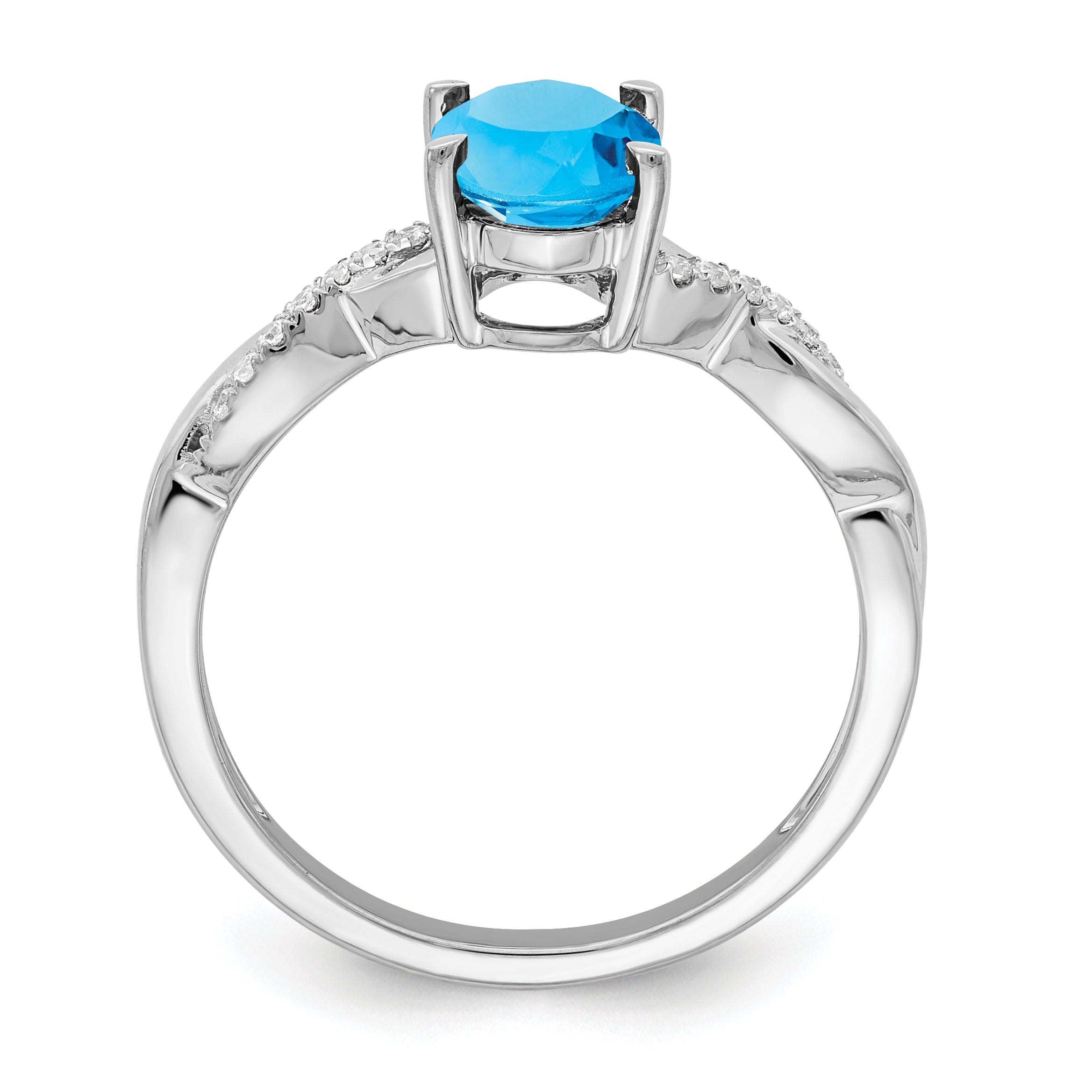 14k White Gold Oval Blue Topaz and Diamond Ring