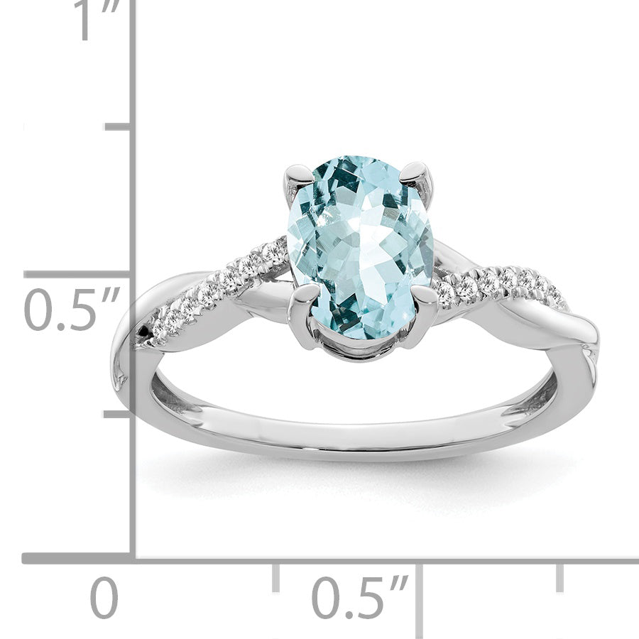 14k White Gold Oval Blue Topaz and Diamond Ring