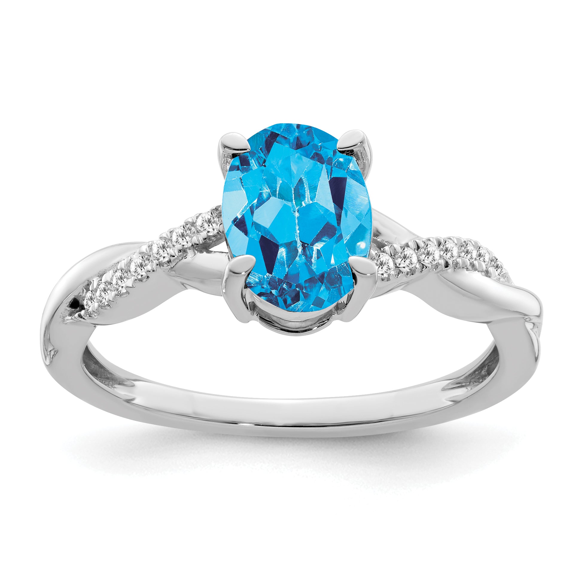 14k White Gold Oval Blue Topaz and Diamond Ring