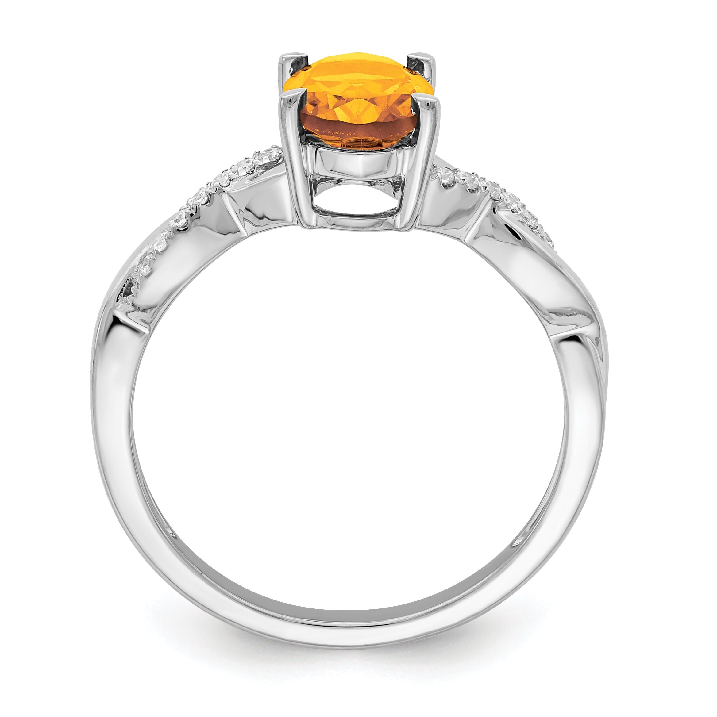 14k White Gold Oval Citrine and Diamond Ring