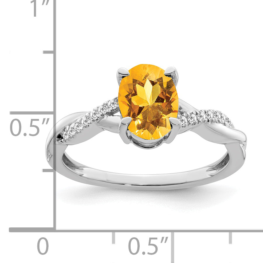 14k White Gold Oval Citrine and Diamond Ring