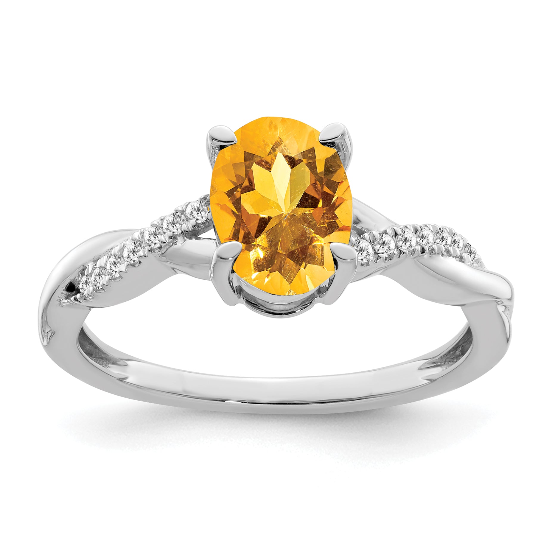 14k White Gold Oval Citrine and Diamond Ring