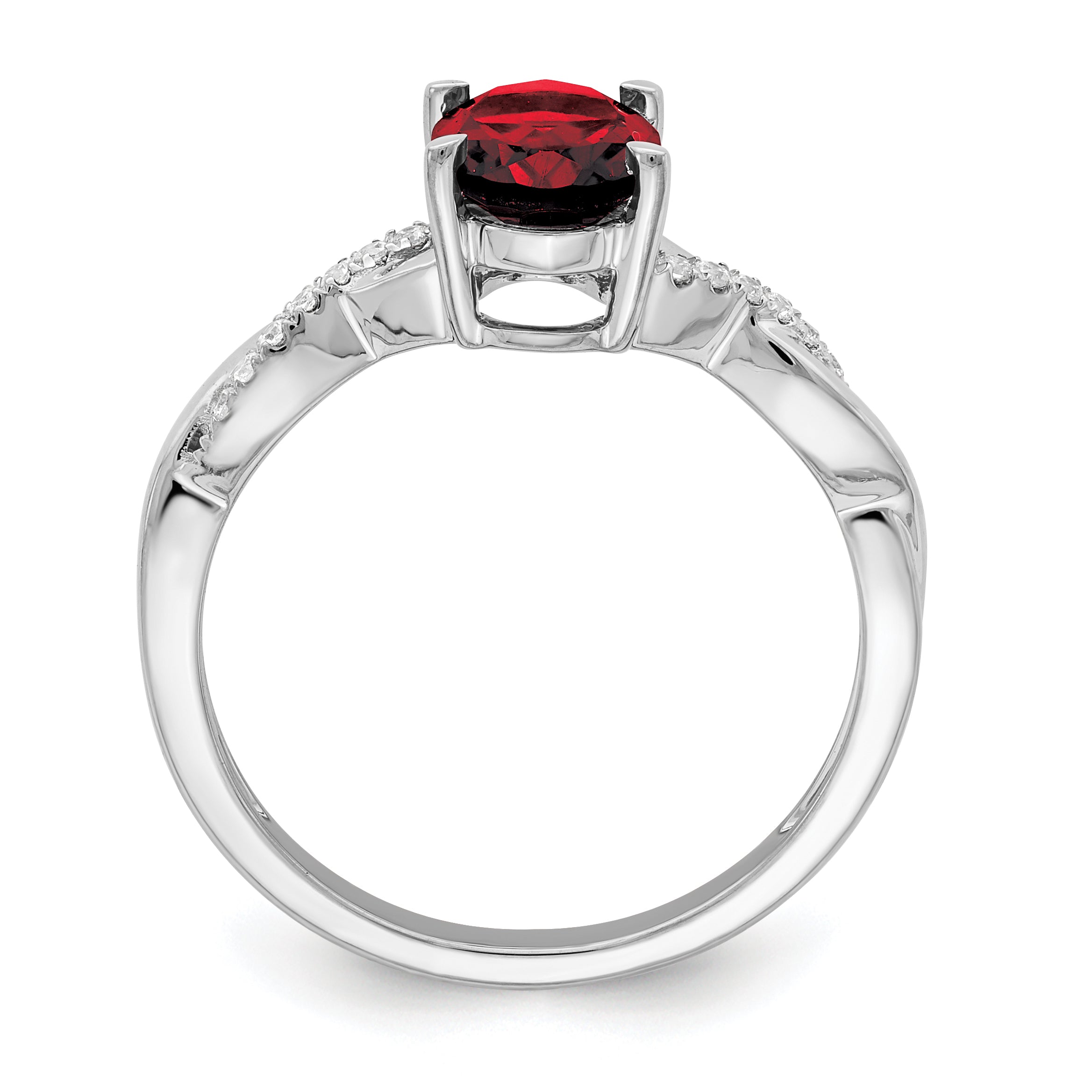 14k White Gold Oval Garnet and Diamond Ring