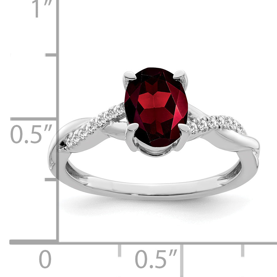 14k White Gold Oval Garnet and Diamond Ring