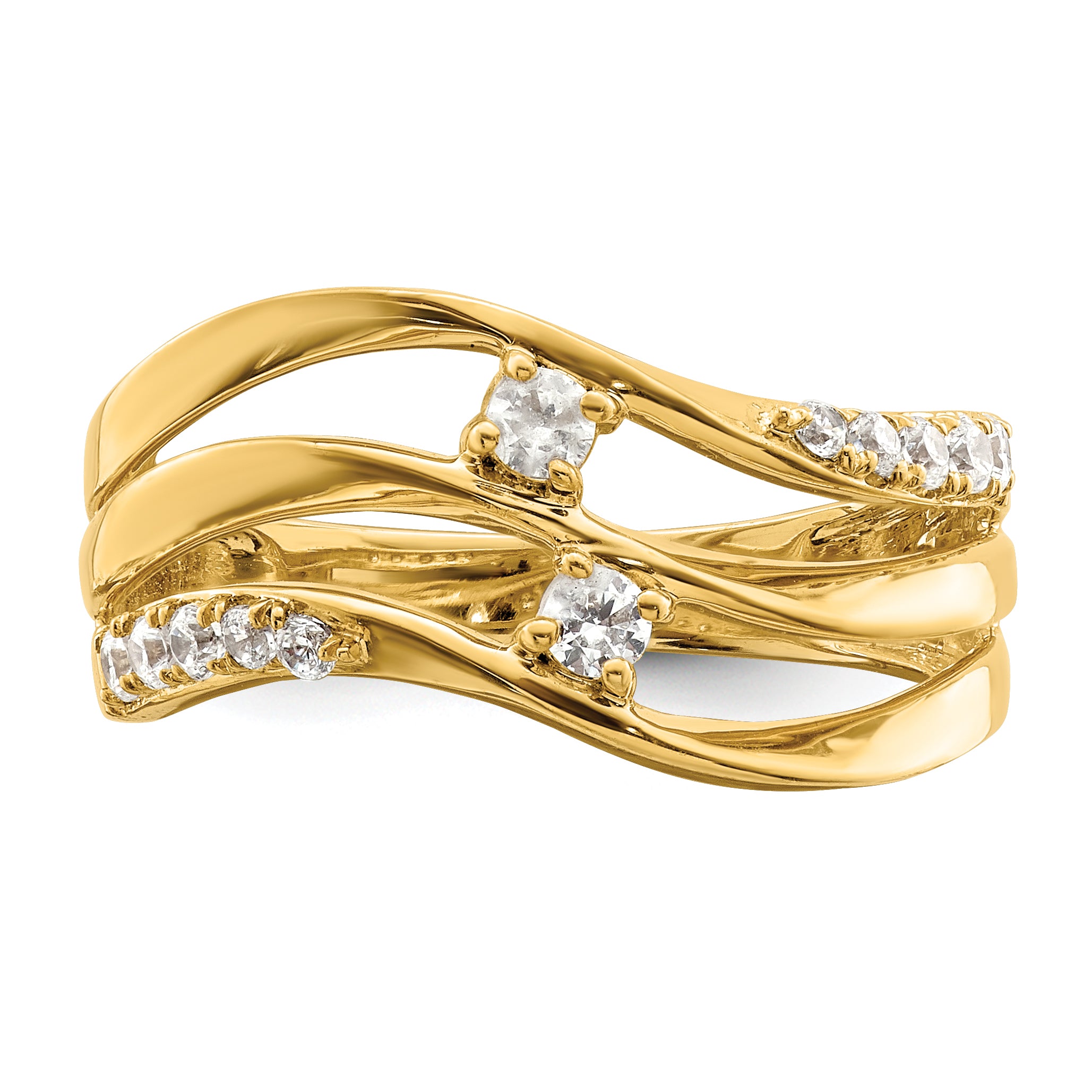 14k 3-row Wavy Diamond Ring