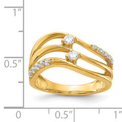 14k 3-row Wavy Diamond Ring