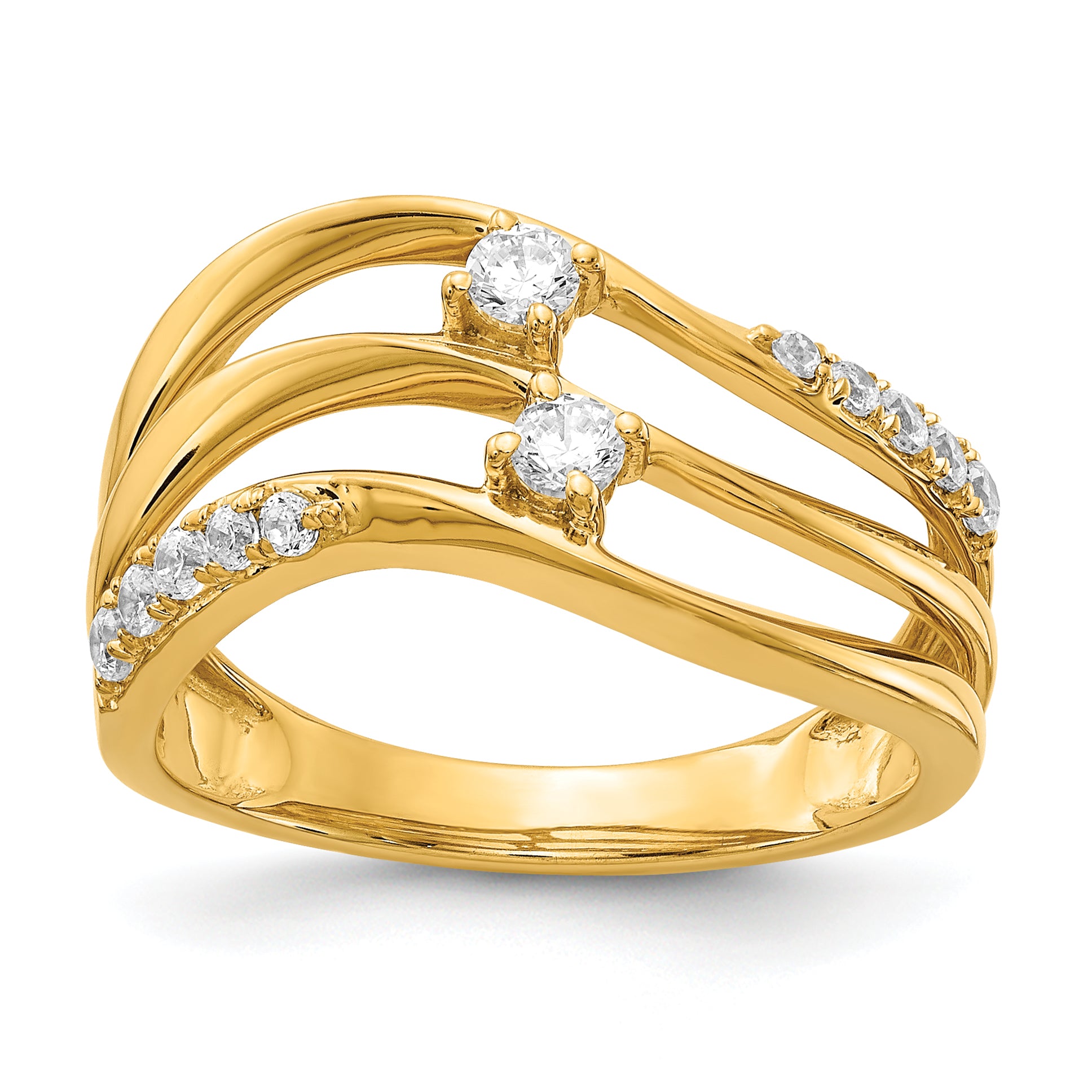 14k 3-row Wavy Diamond Ring