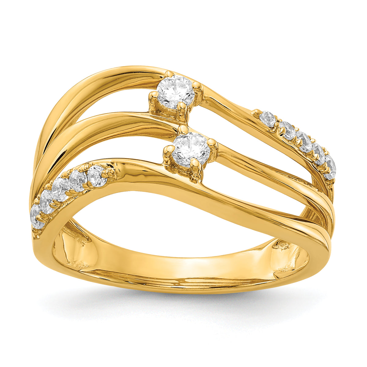 14k 3-row Wavy Diamond Ring