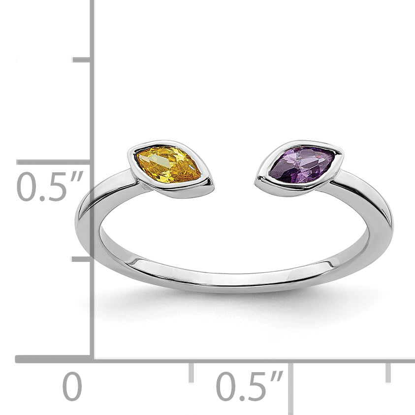 14k White Gold Marquise Amethyst and Citrine Ring