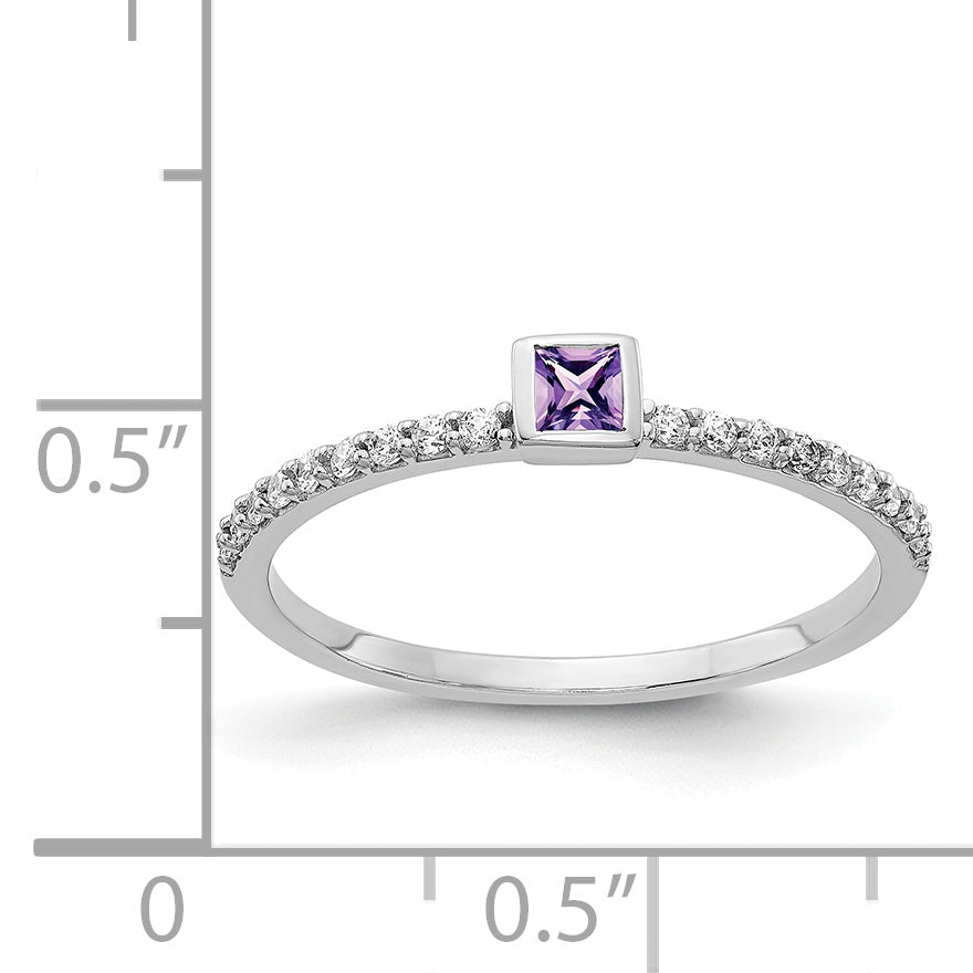 14k White Gold Diamond and Princess Amethyst Ring