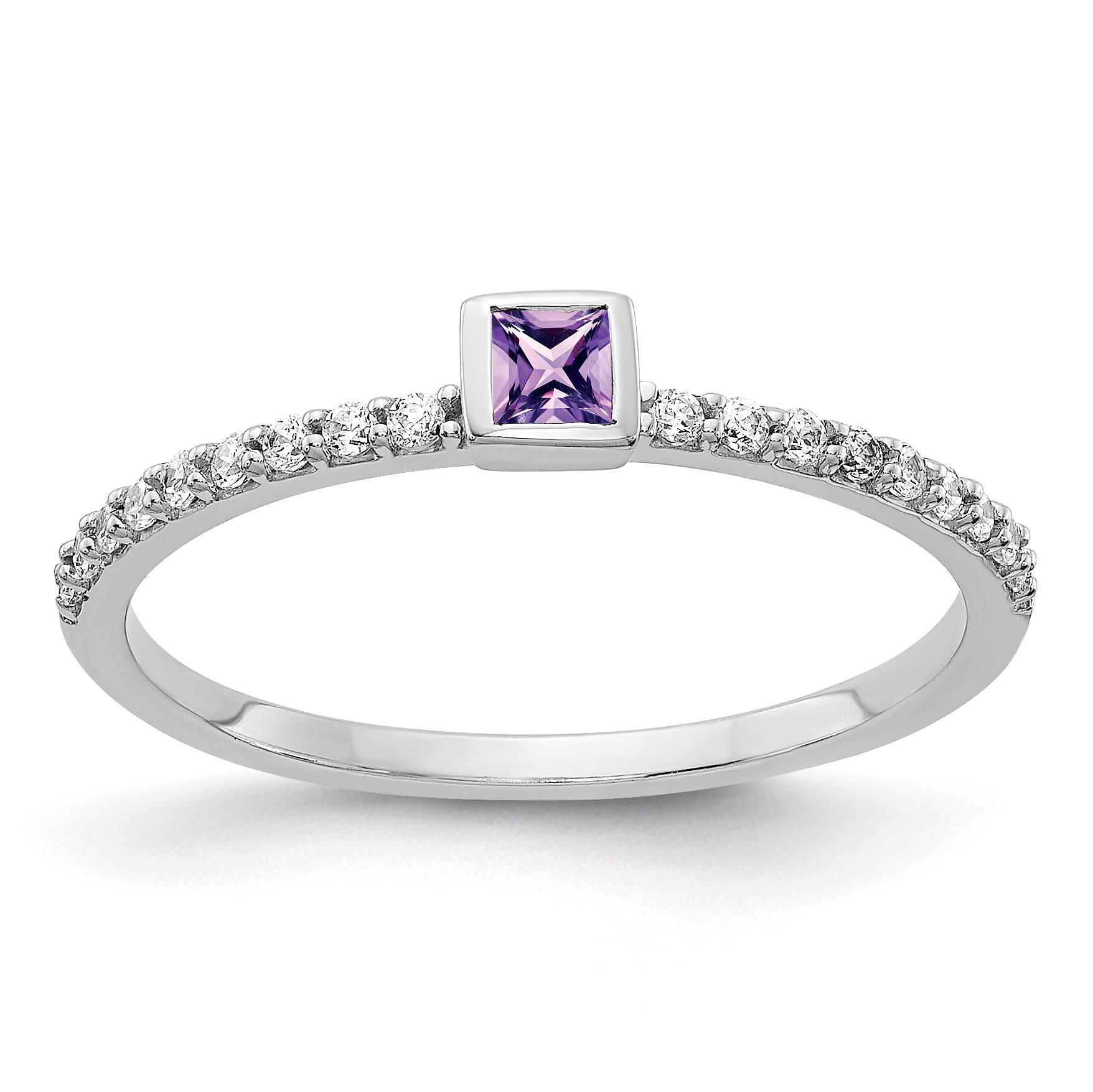 14k White Gold Diamond and Princess Amethyst Ring