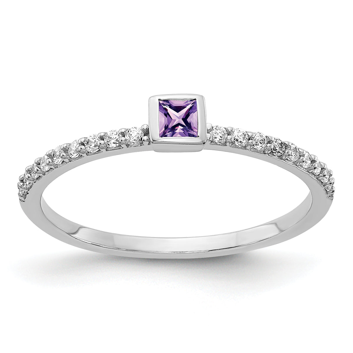 14k White Gold Diamond and Princess Amethyst Ring