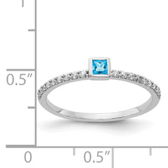 14k White Gold Diamond and Princess Blue Topaz Ring