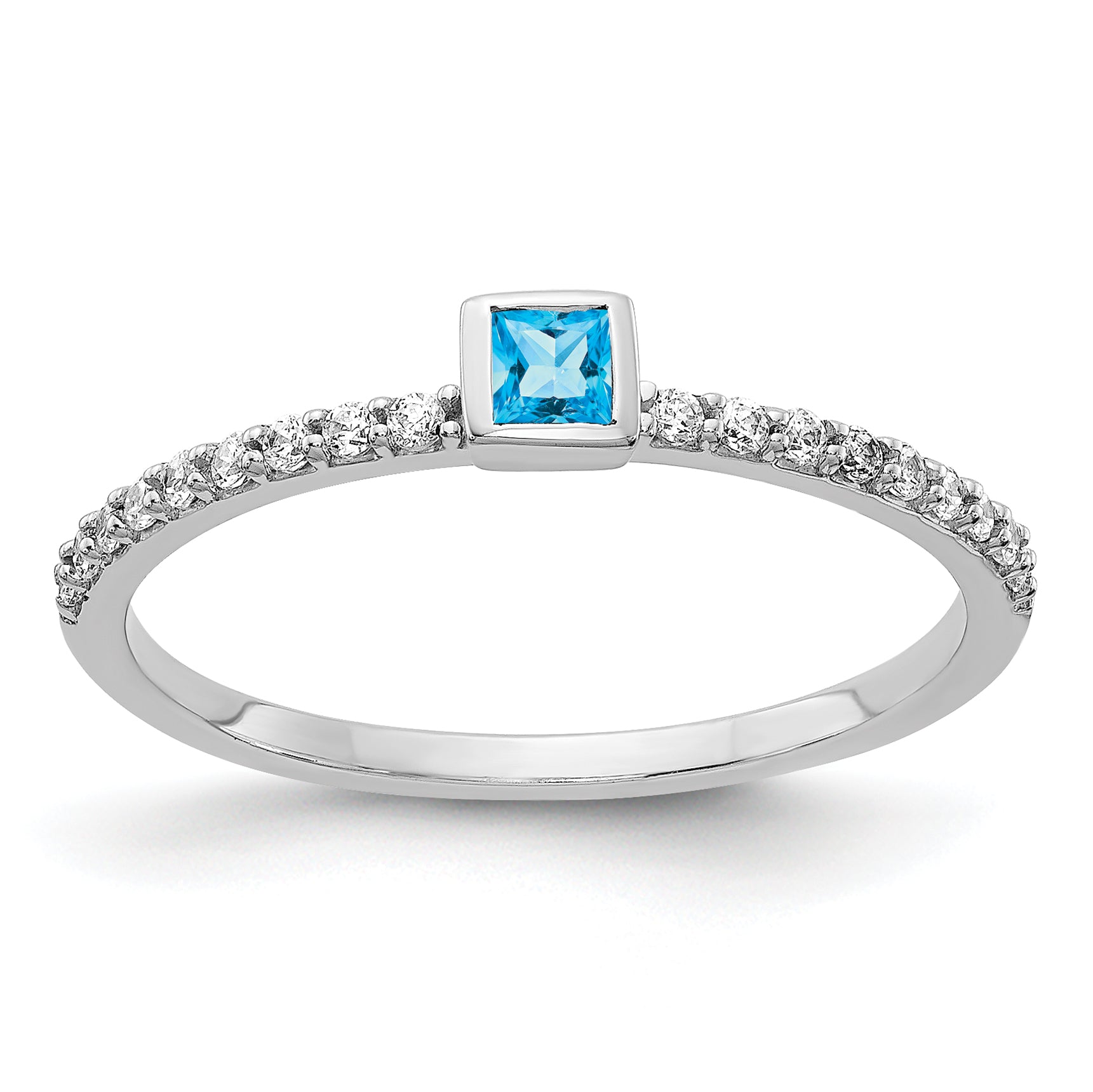 14k White Gold Diamond and Princess Blue Topaz Ring