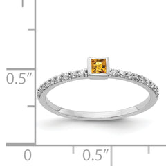 14k White Gold Diamond and Princess Citrine Ring