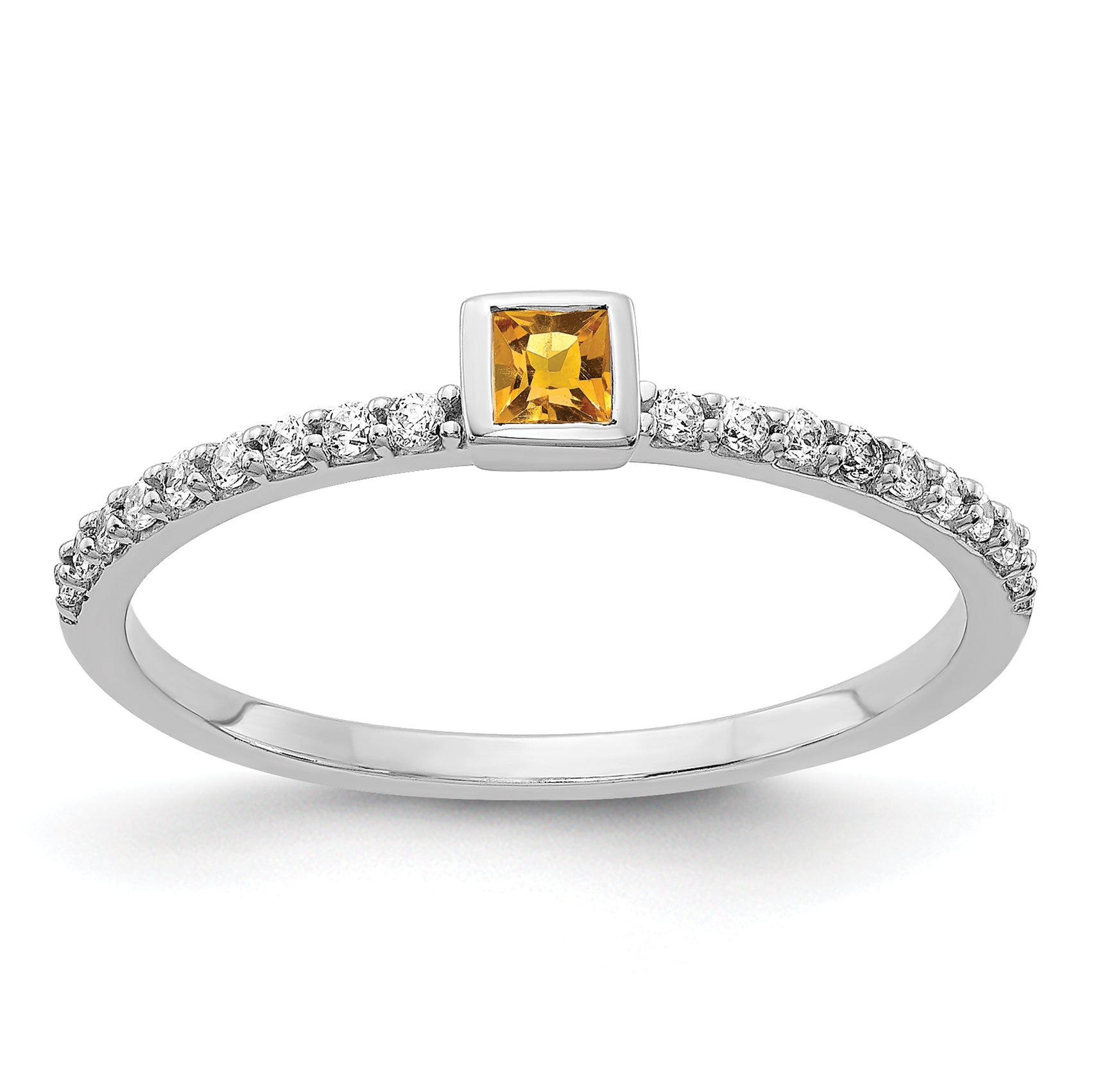 14k White Gold Diamond and Princess Citrine Ring