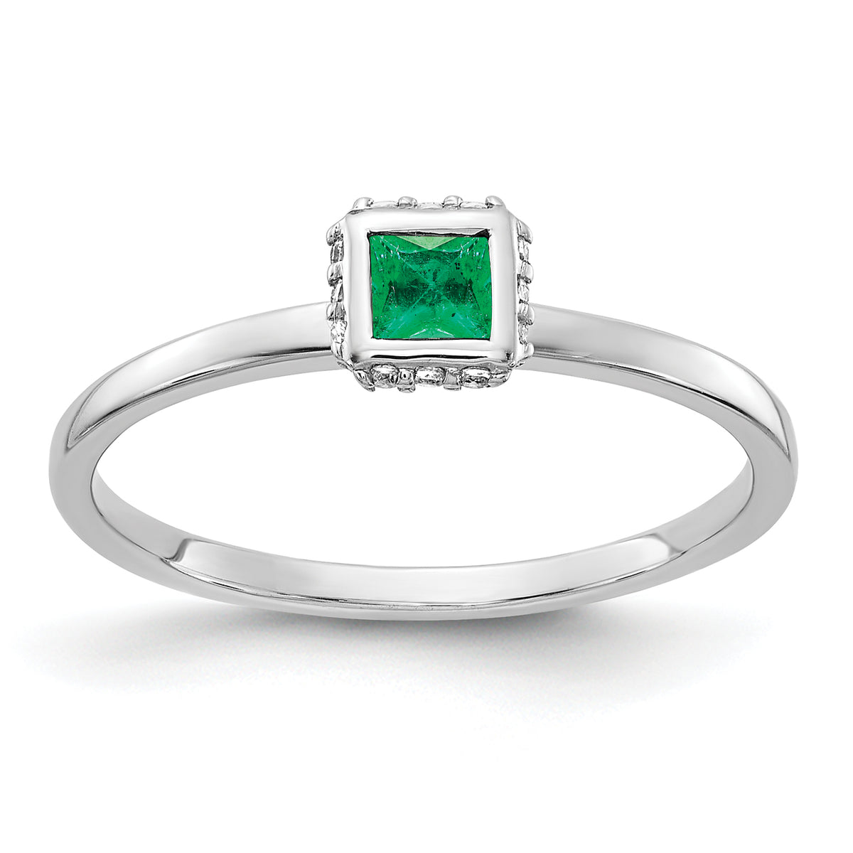 14k White Gold Diamond and Princess Emerald Ring