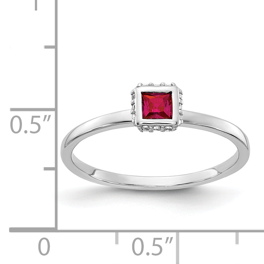 14k White Gold Diamond and Princess Ruby Ring