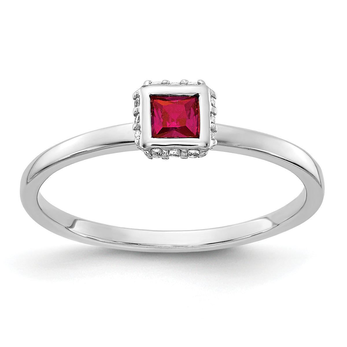 14k White Gold Diamond and Princess Ruby Ring