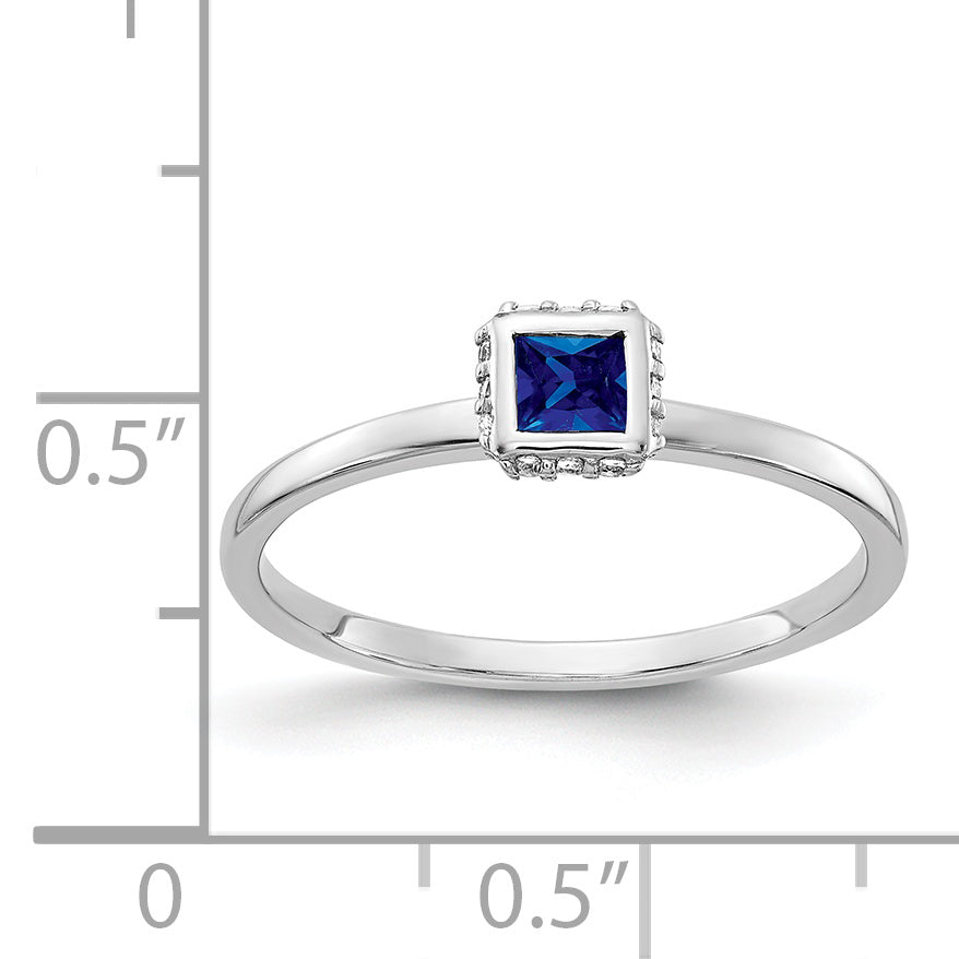 14k White Gold Diamond and Princess Sapphire Ring