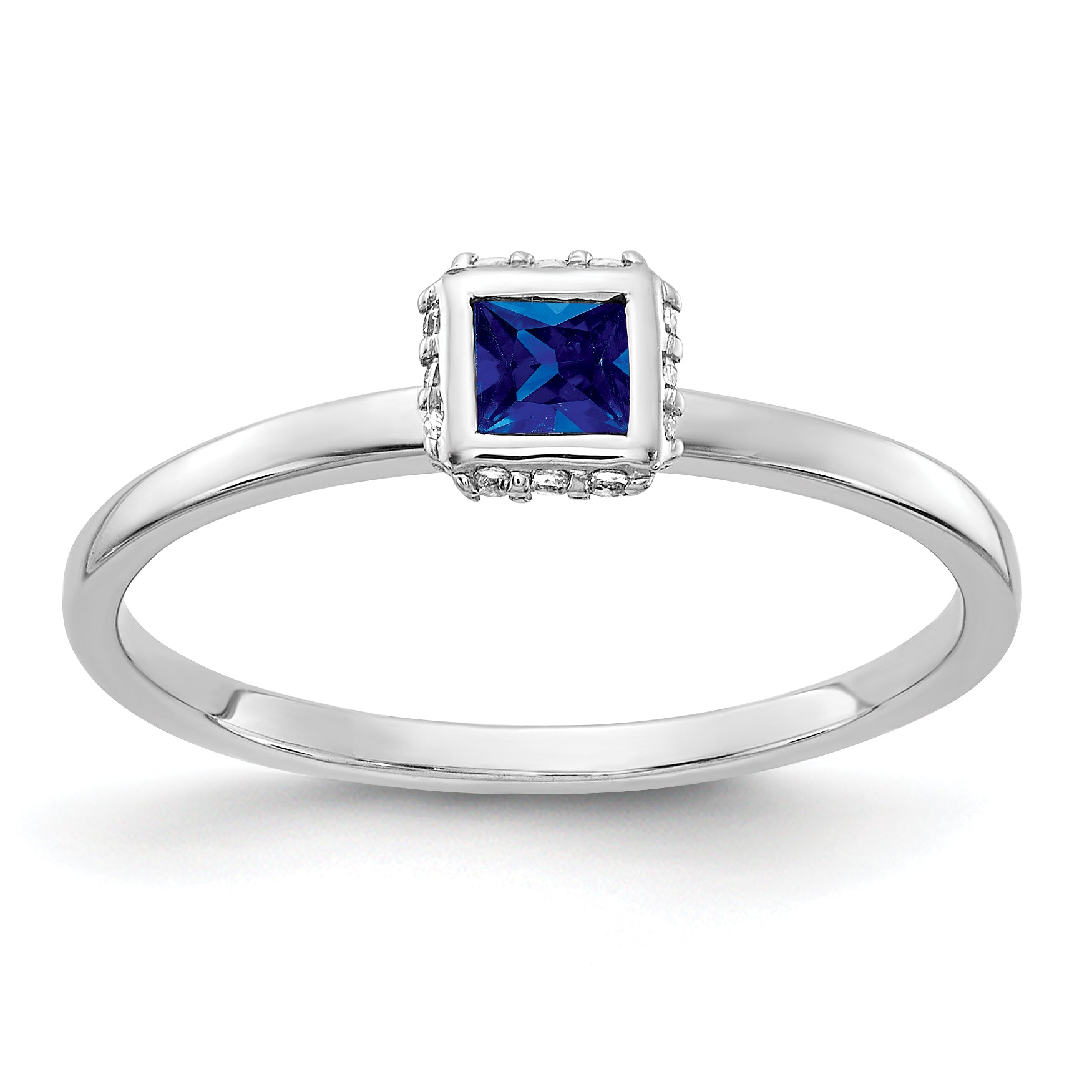 14k White Gold Diamond and Princess Sapphire Ring