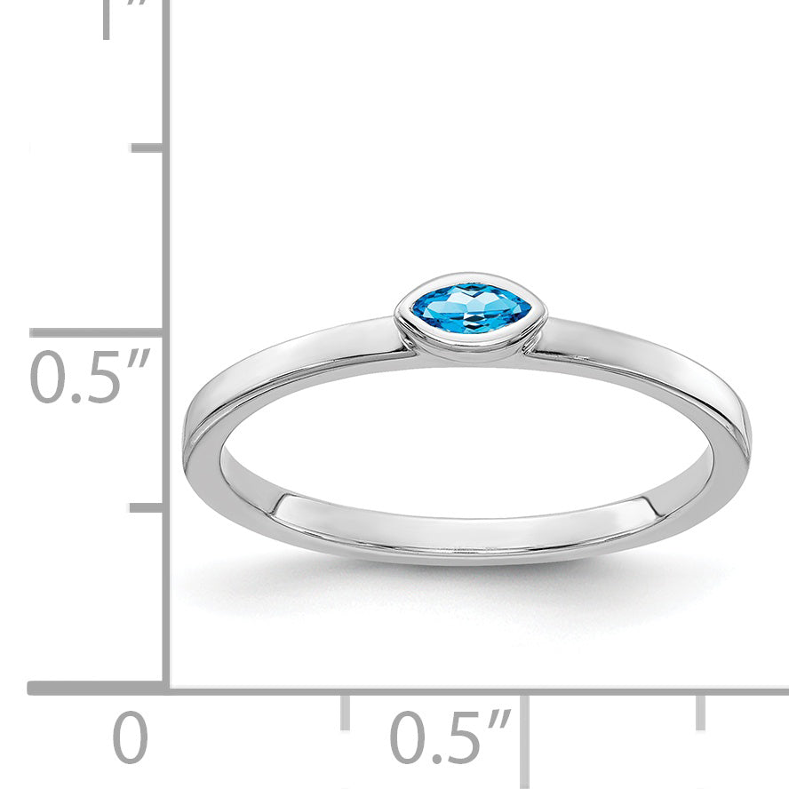 14k White Gold Bezel-set Marquise Blue Topaz Ring