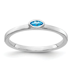 14k White Gold Bezel-set Marquise Blue Topaz Ring