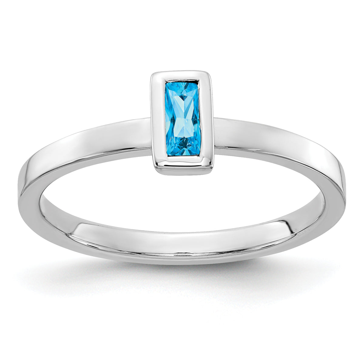 14k White Gold Bezel-set Blue Topaz Ring