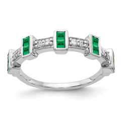 14k White Gold Fancy Diamond and Emerald Ring