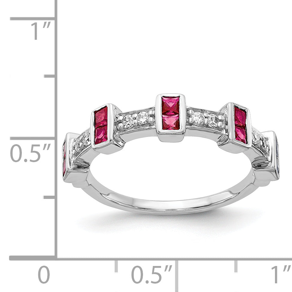 14k White Gold Fancy Diamond and Ruby Ring